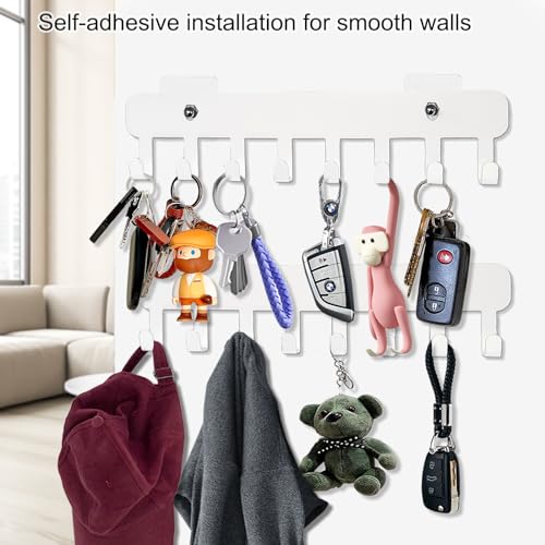 Echehi 2pcs Key Hooks Self Adhesive, Key Holder for Wall with 8 Hooks to Hang Keyrings, Coat, Umbrella, Sunglasses, Jewelry Necklaces - Cosy Home Interiors Echehi 2pcs Key Hooks Self Adhesive, Key Holder for Wall with 8 Hooks to Hang Keyrings, Coat, Umbrella, Sunglasses, Jewelry Necklaces - Image 4