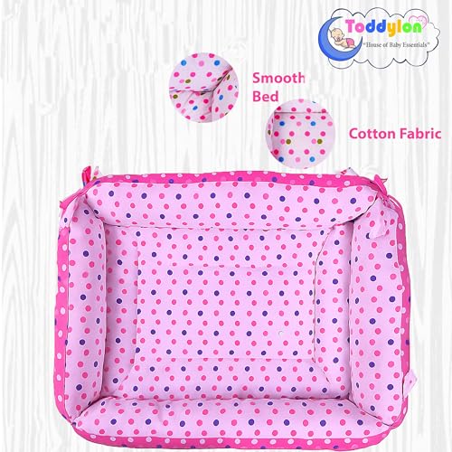 Image of Toddylon Baby Bed Bedding Set for New Born Baby | Bed Mattress | Mosquito Net | Neck | | Cotton | Travel Bed | Essentials | Toddlers | Infants | Baby Boy Girl (0-12 Months) Pink