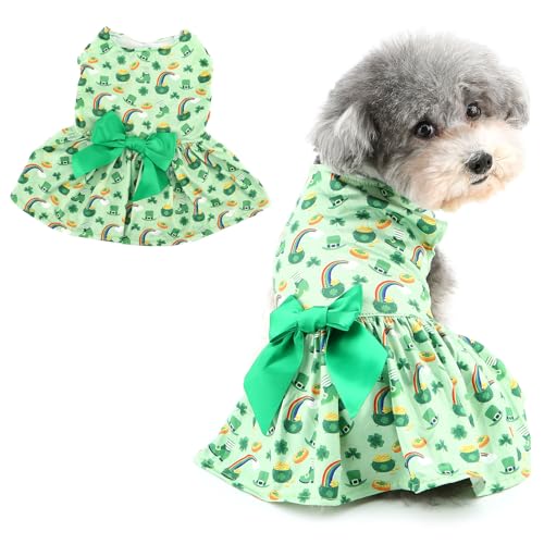 RANPHY 犬 服 犬の服 春夏 小型犬ワンピース おしゃれ 蝶結び ドレス お姫様プリントスカート女の子洋服 薄手通気性 かわいい ドッグウェアワンちゃん チワワ 服 ペット服 子犬 猫用服 お散歩 お出かけ 記念写真撮影 聖パトリックの服,様式4,S