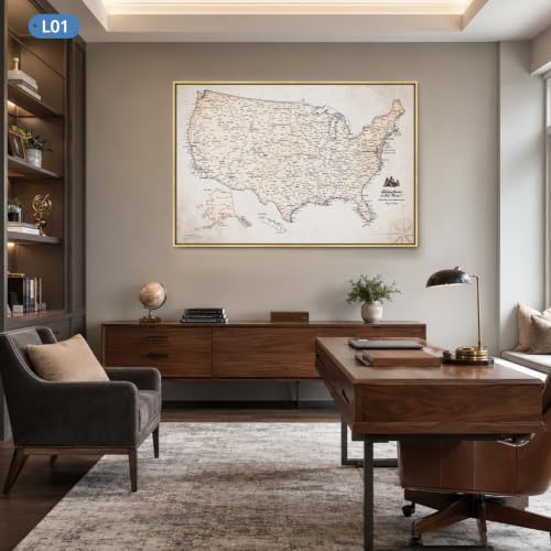 Image of IPIC Personalized Vintage Framed USA Map Pin Board, Image Size 24x28 in
