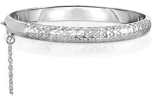 Sterling Silver 925 7MM Diamond-Cut Bangle Bracelet for Women - 7 Inches