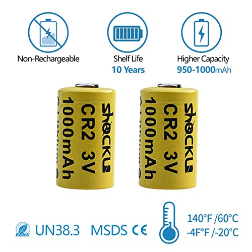 Funkawa (2-Pack) Cr2 3 Volt Lithium Batteries 1000Mah, Shockli Photo Lithium 3V Batteries For Golf Rangefinder, Instax Mini55 #TOP1
