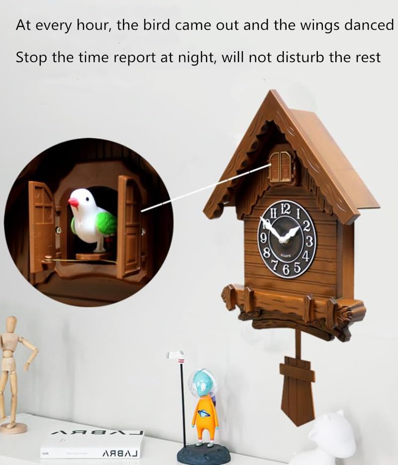 Three Secondz Cuckoo Clock with Moving Bird, Wooden House Design, Hourly Bird Animation, Night Silence Feature, Wall Mounted Plastic Material 1