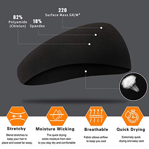 EasYoung Men's Headbands, 3-Pack Headbands for Men, Guys Sport Sweatbands for Running, Crossfit, Cycling, Yoga, Working Out Gym Exercise, Performance Stretch and Moisture Wicking