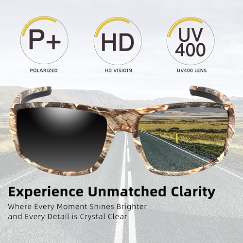 Image of Camo Polarized Wrap-around Sport Sunglasses for Men Women UV400 Driving Fishing Hunting Sun Glasses