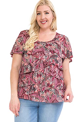 LEEBE Women and Plus Size Printed Mesh Ruffle Top (Small-5X)
