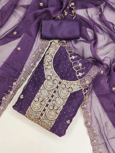Image of Women's Shimmer Silk Embroidery Work Unstitched Dress Material