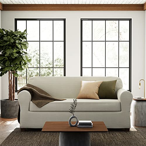 Zenna Home Chenille Stretch Slipcover, 2-Piece Sofa, Ivory/Bone - Image 3