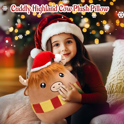 WEWILL-12-Christmas-Highland-Cow-Soft-Plush-Pillow-Xmas-Highland-Cow-Stuffed-Animal-Gifts-for-Toddler-Kids-Boys-Girils WEWILL 12 Christmas Highland Cow Soft Plush Pillow Xmas Highland Cow Stuffed Animal Gifts for Toddler Kids Boys Girils