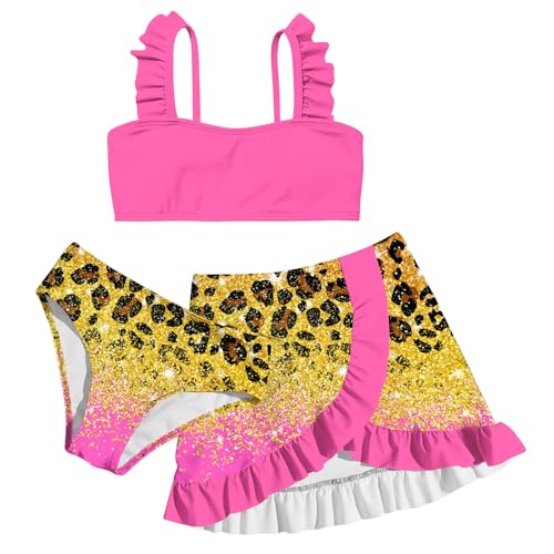 Image of ALISISTER Girls Swimsuit 3 Piece Bathing Suits Summer Bikini Tankini Sets with Cover Up Skirt for 4-12 Years