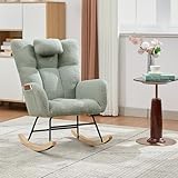 Rocking Chair Nursery Teddy, Upholstered Baby Fluffy Glider Rocker for Adults Small Spaces Indoor,Nursing Chairs for Living Room, Bedroom,Green