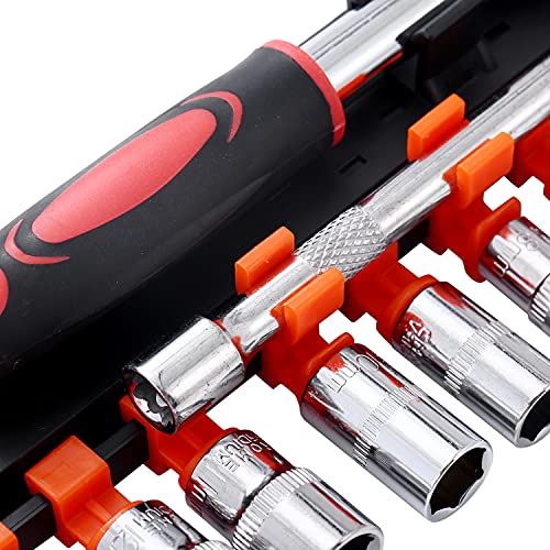 Image of KATSU 1 /4 Inch Socket Set 12Pcs, 4-13mm Metric Drive with 24-Teeth Quick-Released Ratchet Wrench and 4 inch Extension Bar, High Grade Chrome Vanadium Steel, Auto Repairing Garage Tool 420340