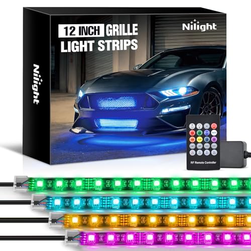 Image of Nilight 4PCS 12 inch RGB LED Grille Light Strips with Wireless Remote Control | 72 LEDs Multi Color Exterior Lighting Kit DIY Sound Active Function Music Mode for Cars Van SUV Truck