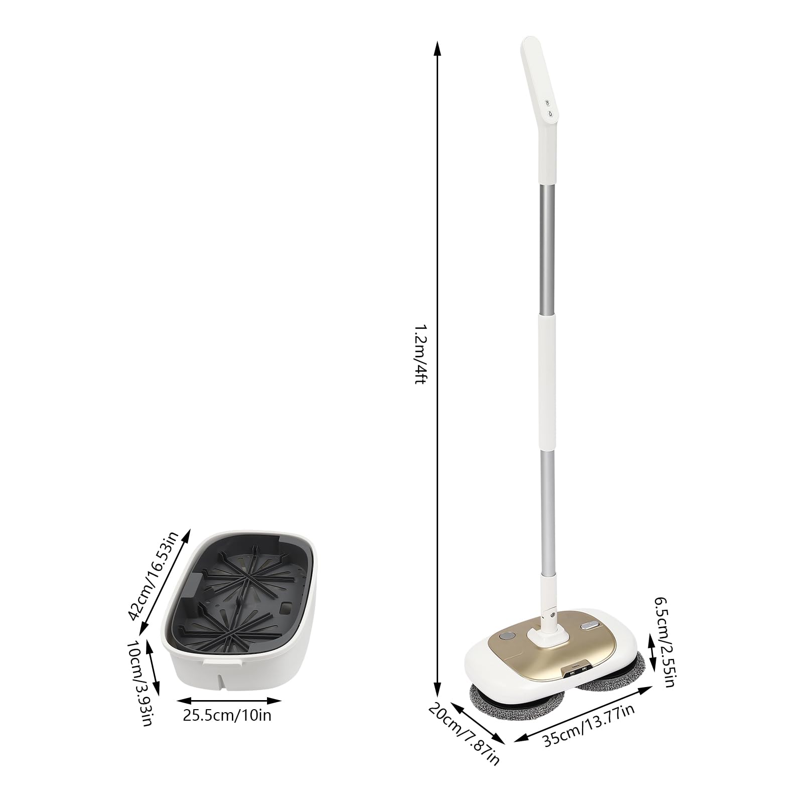Mopa eléctrica inalámbrica con cabezal giratorio de 180° y cubo de limpieza automático – 40 W motor doble de 40 W, tiempo de funcionamiento de 100 min para azulejos, laminado y madera con 4 paños