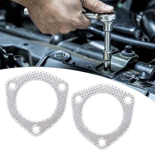 Image of Tesnaao 2 PCS Car Exhaust Pipe Interface Gasket, 2.5 inch Stainless Steel Three-hole High Temperature Resistant Sealed Exhaust Silencer Gasket, Multi-functional Replacement Accessory, for Cars (Silver)