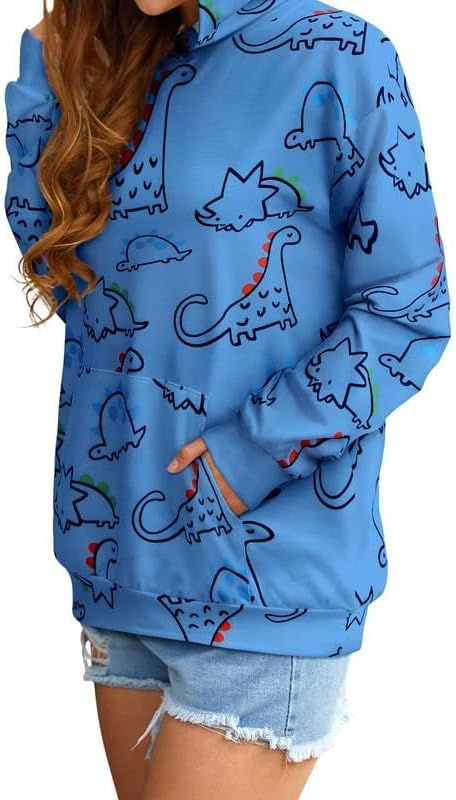 RMCMS Women Dinosaur Funny Hoodie Sweatshirt Pocket Crewneck Casual Loose Cute Tops Long Sleeve Hoodied Pullover Shirt - Image 4