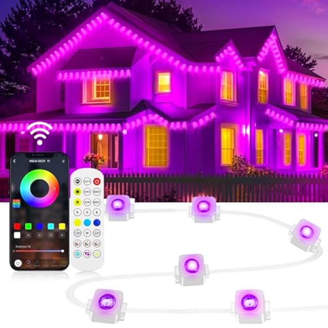Permanent LED Strip Lights 200ft(1 String), RGB App Control Outdoor Lights with 100 LEDs, LED Eaves Lights IP67 Waterproof, House Roof Outdoor Lighting for Party, Daily, Halloween,Christmas,Garden