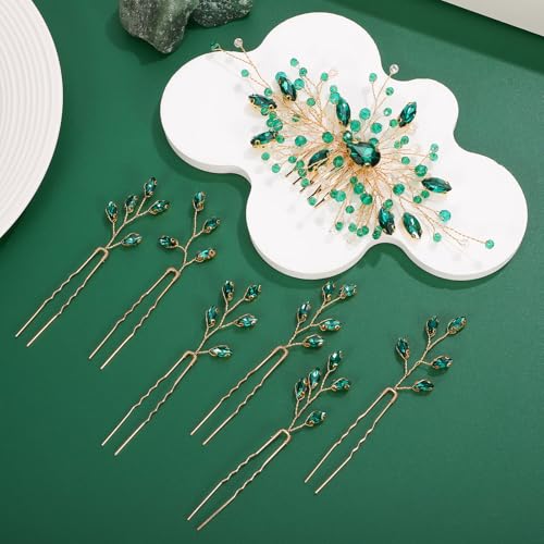 Healeved Bridal Hair Accessories Rhinestone Side Hair Combs Clips for Women Wedding Decorative Pins Set 4.33X2.36In 7 Pieces Elegant Jewelry for Brides Bridesmaids - Image 3