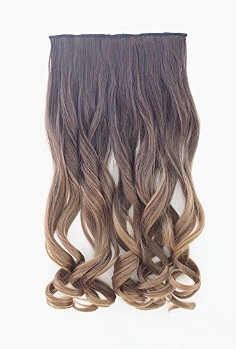 Heahair 22" Full Head Color Black Ombre Gray Clip in Synthetic Hair Extensions 7pcs for Women (Chocolate Brown to Dark Blonde)