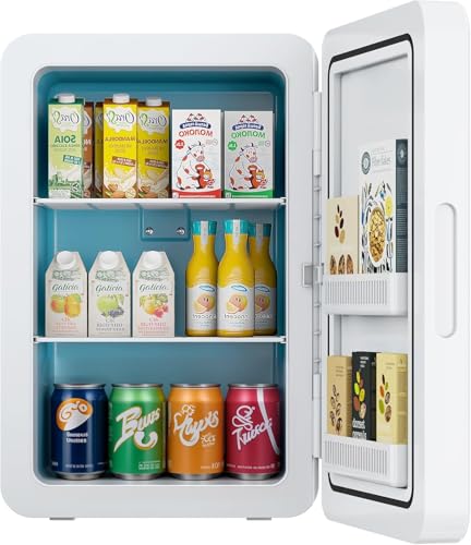 Mini Kühlschrank, 22L/30 Dosen Kleiner Kühlschrank mit Kühl- und Heizfunktion, Mini-Kühlschränke mit AC+12V DC für Schlafzimmer Büros Autos, Tragbare Kühlbox für Getränke, Kosmetik, Snacks (Weiß)