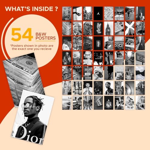 Image of Sudheer Global Paper 54 PCS Black White Aesthetic Picture for Wall Collage,4x6 inch,Chic Collage Print Kit,Girls Room Decor,Vintage Art Prints,Dorm Photo Display,VSCO Posters (Black White Collage Kit)