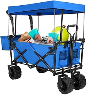 AthLike Collapsible Wagon Folding Garden Cart w/Removable Canopy, Heavy Duty Extra Large Portable Camping Beach Utilit Cart w/Adjustable Push Pull Handle, 7