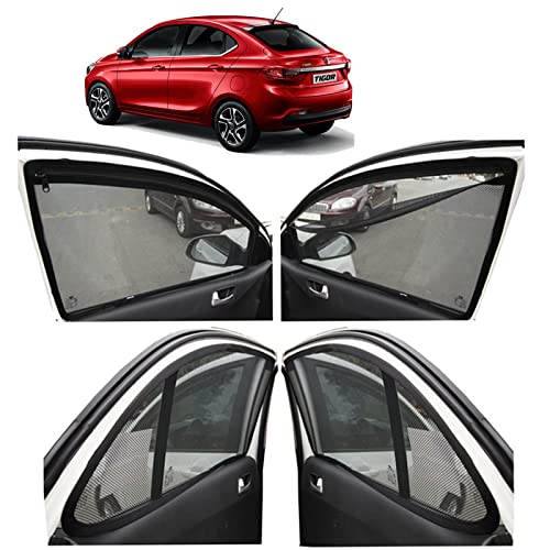 Image of Autofact Magnetic Car Sunshades Compatible with Tata Tigor (Set of 4) - Easy Installation, UV Protection, Keeps Car Cool (Front 2 with Zippers for Easy Access, Rear 2 Without Zippers)