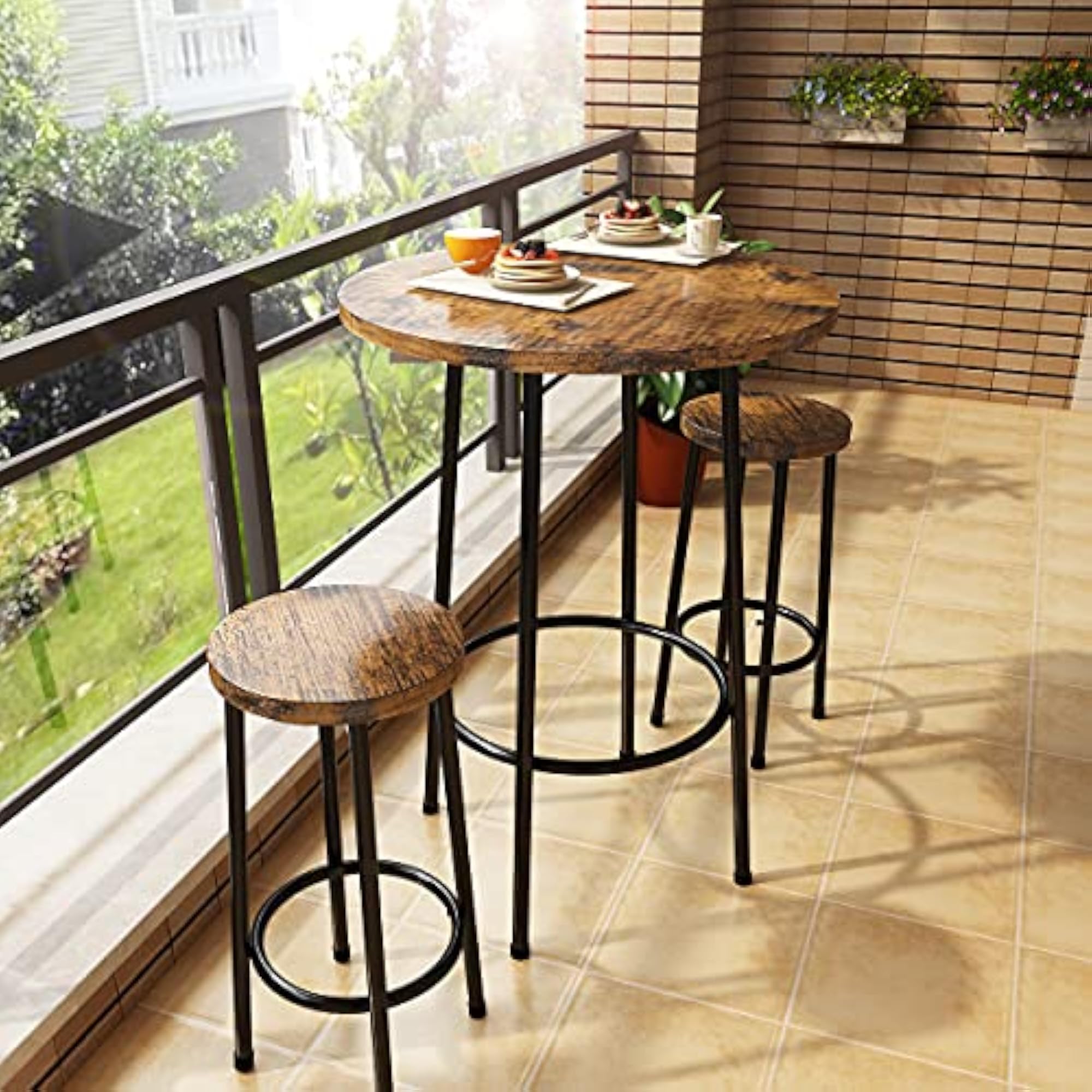 3 Piece Pub Dining Set, Modern Bar Table with Stools