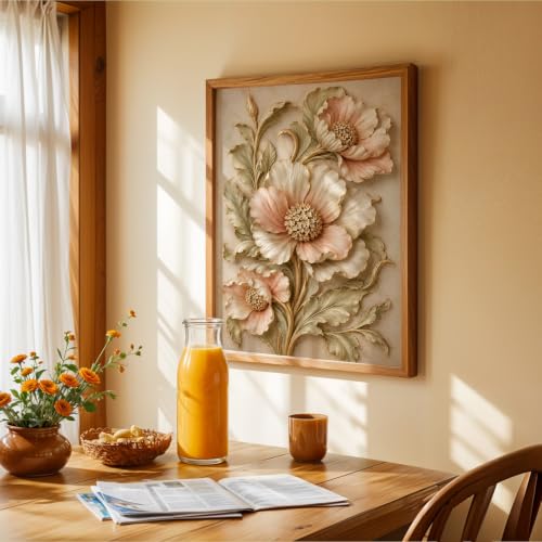 Image of NoWorries Floral Botanical Wall Painting with Frame | Premium Textured Flower & Leaf Artwork, Pastel Nature Wall Decor Framed for Living Room Bedroom Office and Home Decoration (Art-7,13x19inch)