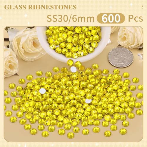 Image of 600PCS SS30 /6mm Crystal Glass Rhinestones for Bedazzling (Lemon Yellow) | Flatback Rhinestones for Crafting DIY Nail Art Makeup Decoration, Gems Diomand Charms for Tumbler Shoes Clothing Mug