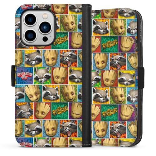 Custodia a portafoglio compatibile con Apple iPhone 13 Pro per cellulare di similpelle Cover a libro Guardiani della Galassia Marvel Groot nero