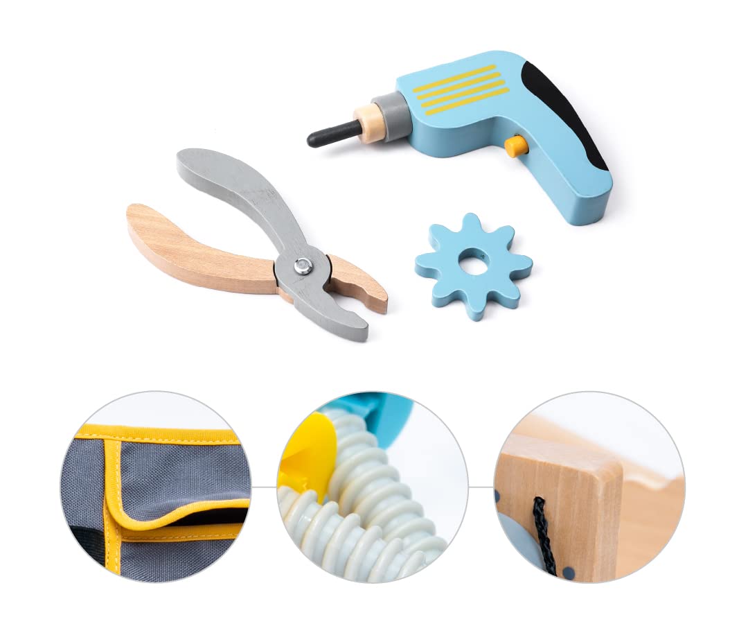 umu® Juego de Herramientas de Madera para niños con Taladro, Sierra, Tornillos, etc., Cinturón de Herramientas para Juegos de imitación, Juguete de Madera de 25 pzas. para niños de 3, 4, 5 años