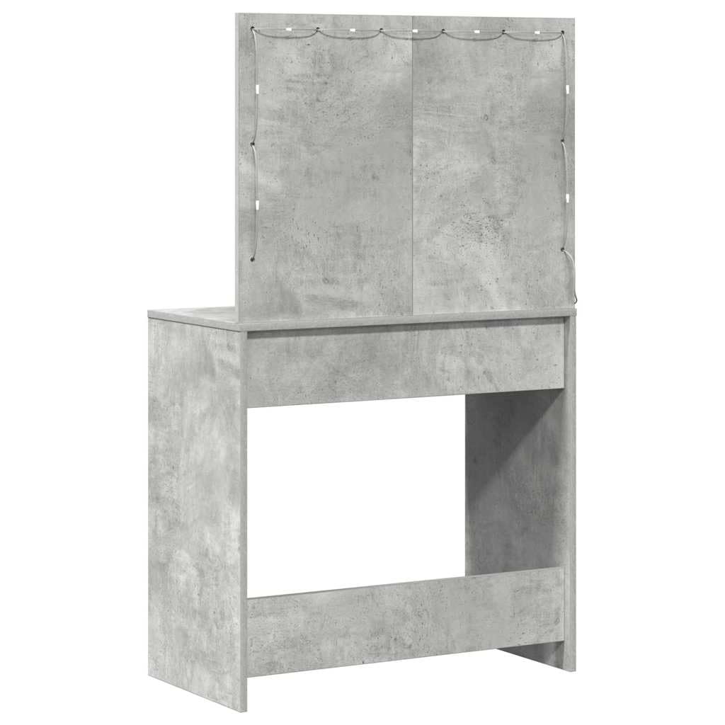 Tocador de hormigón gris de madera 78,5 x 41 x 135 cm con espejo plano LED y cajones para dormitorio, salón de belleza y peluquería