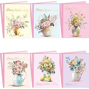 WorldBazaar Mothers Day Cards with Envelopes 24 Pack Gold Foil Mother’s Day Floral Cards Bulk Flower Card Mother ‘s Day Gift for Mom Blank Inside