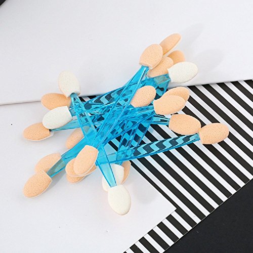 ADAMAI 使い捨て デュアルヘッド アイシャドウ ブラシ スポンジ ティップ オーバル メイクアップ アプリケーター (50個パック、ブルー)