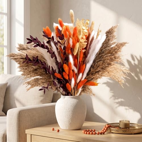 Ramo de flores secas pampas 145 piezas boho naranja miniatura 2