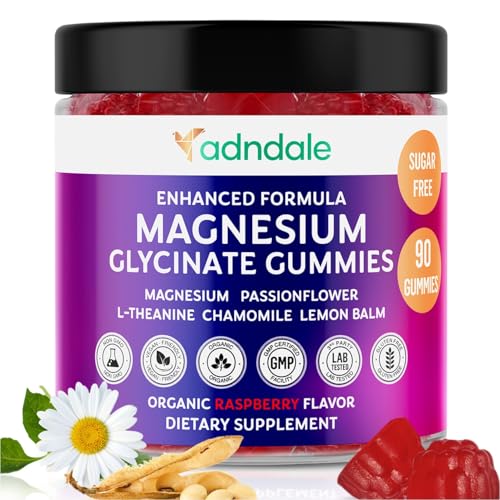 Adndale 90CT Magnesium Glycinate Gummies. Sugar Free Chews for Adults & Kids. Raspberry Flavour