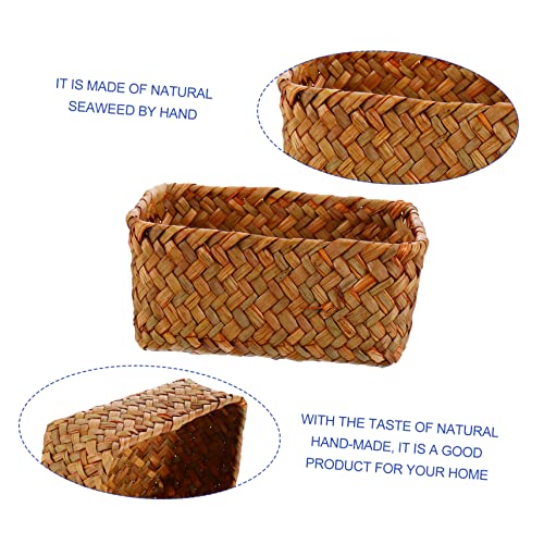 Image of Outanaya Hand-woven Storage Basket Rectangular Woven Organizer for Living Room and Kitchen Natural Seagrass Material Multi-functional Home Storage Solution for Fruit and Bread