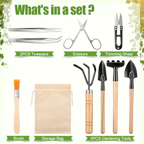 Set de jardinería mini para niños con 8 piezas y bolsa miniatura 3