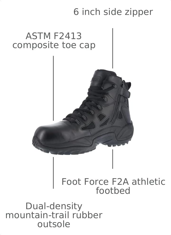 Image of Reebok Men's Rb8694 Rapid Response Rb Composite Toe 6 inch Tactical Stealth Boot Sidezipper Desert Tan Military & Tactical Boots
