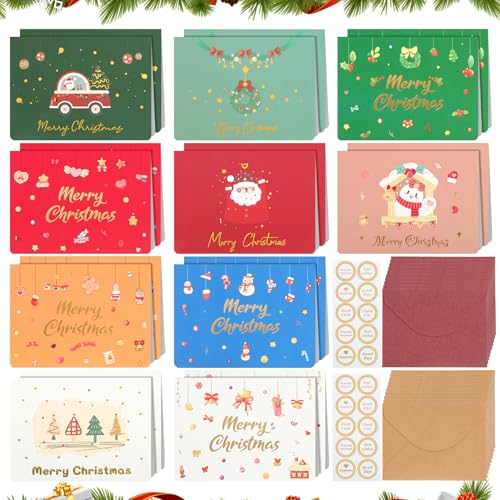 XIEJ Juego de 20 tarjetas postales de Navidad con sello adhesivo y 20 sobres, 10 tipos de tarjetas de Navidad con sobre, tarjetas de felicitación de Navidad para regalos y felicitaciones navideñas