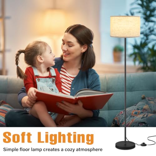 Image of Ambimall 60'' Modern Floor Lamp with Shade, Tall Lamps for Living Room, Bedroom, Office, Dining Room, Beige Shade with Black Pole(Without Bulb)
