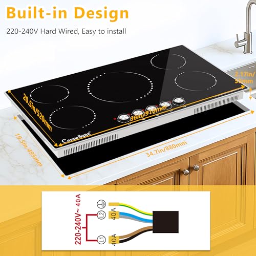 Image of 36 Inch Induction Cooktop, Cusinesync 5 Burner Electric Stove Top 220-240V Hardwired, Built in Induction Stove with Knob Control, 9 Power Levels, 9200W Ceramic Glass Surface for Magnetic Cookware