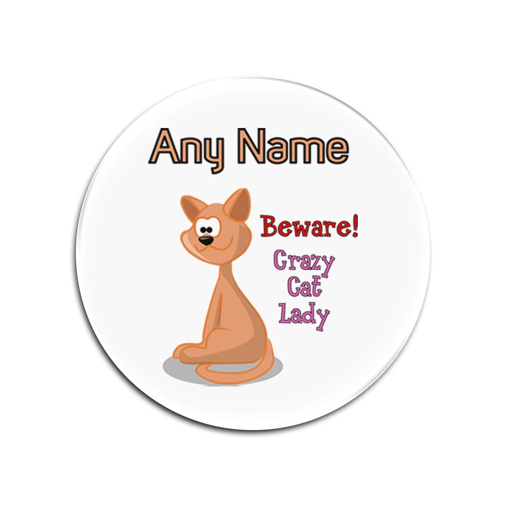 UNIGIFT Personalised Gift - Crazy Cat Lady Round Glass Coaster (Animal Slogan Design White) Any Name Message Unique - Zoo Silly Cute Funny Novelty Wild Lover Kitty Kitten Pet