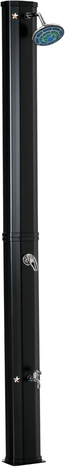 Outsunny 7ft Outdoor Solar Heated Shower with 360 Rotating Shower Head, Foot Shower Faucet, Temperature and Pressure Adjustable, Holds 9.2 Gallons for Backyard Pool