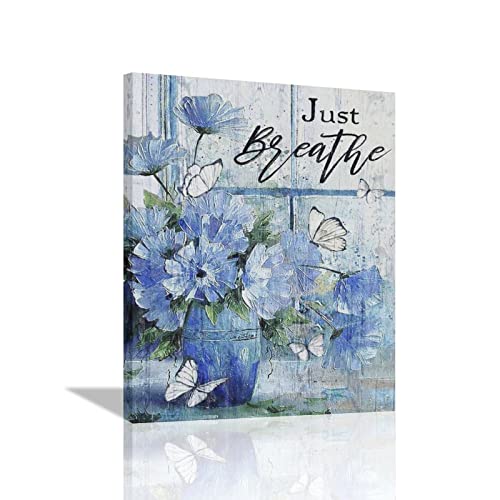 Bathroom Wall Art Rustic Blue Flowers Bathroom Wall Decor Farmhouse Floral Bathroom Pictures Canvas Print Painting Framed Home Artwork For Living Room Bedroom Kitchen 12"X16" #TOP11