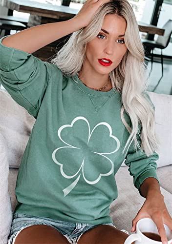 Image of Womens St. Patrick Day Lucky Clover Sweatershirt Crew Neck Long Sleeve Blouse Graphics Tie Dye Pullover