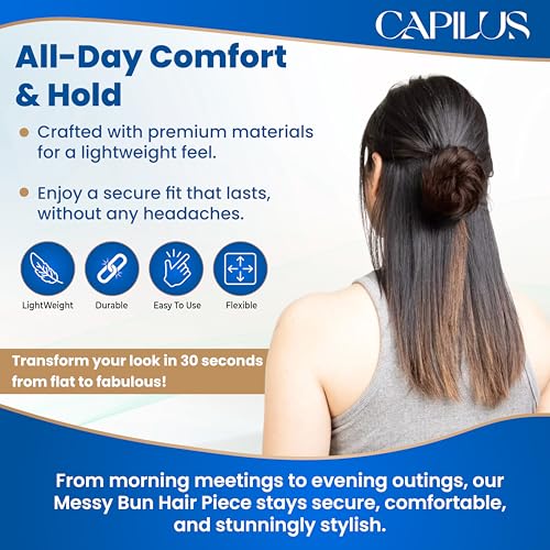 Image of Capilus Clip In Hair Buns - Natural Human Hair Messy Juda Bun Hair Extension - Indian made Donut Scrunchies (Natural Black)