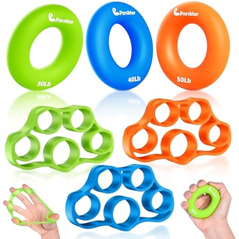 Pnrskter Hand Grip Strengthener, Finger Exerciser, Grip Strength Trainer (6 PCS),New Material,Forearm Grip Workout, Finger Stretcher, Relieve Wrist Pain, Carpal Tunnel, Trigger Finger, Mallet Finger and More. Cover