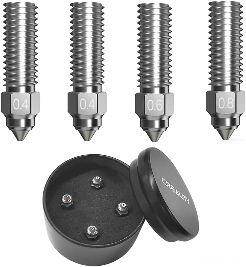 Bimetal 4pcs Upgrade K1/ K1 Max High Flow Nozzle Kit 0.4mm 0.6mm 0.8mm Hardened Steel Plated Copper Bimetallic nozzles Compatible with Creality K1 Max
